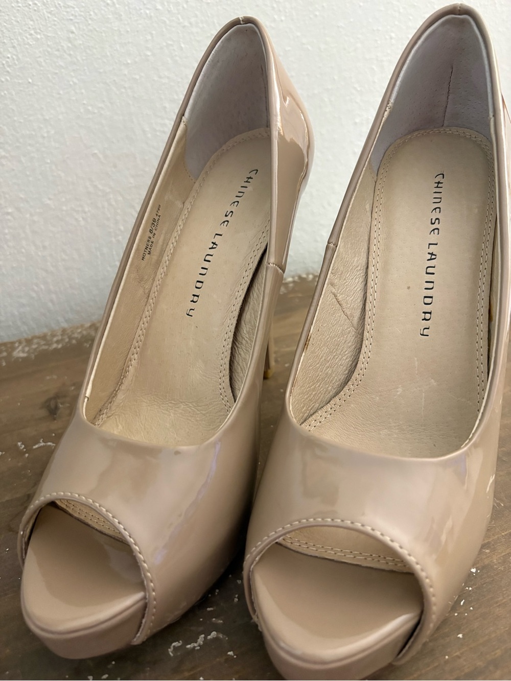 Chinese Laundry Nude Patent Peep-Toe High Heel Pumps - Picture 3 of 11